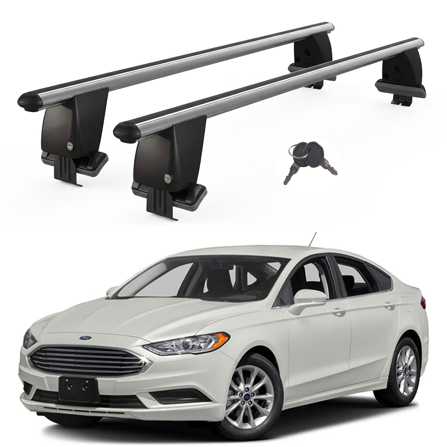 Roof Bars For Cars Without Rails For Ford Fusion Saloon II 2013+ Lockable Grey 2 Pcs