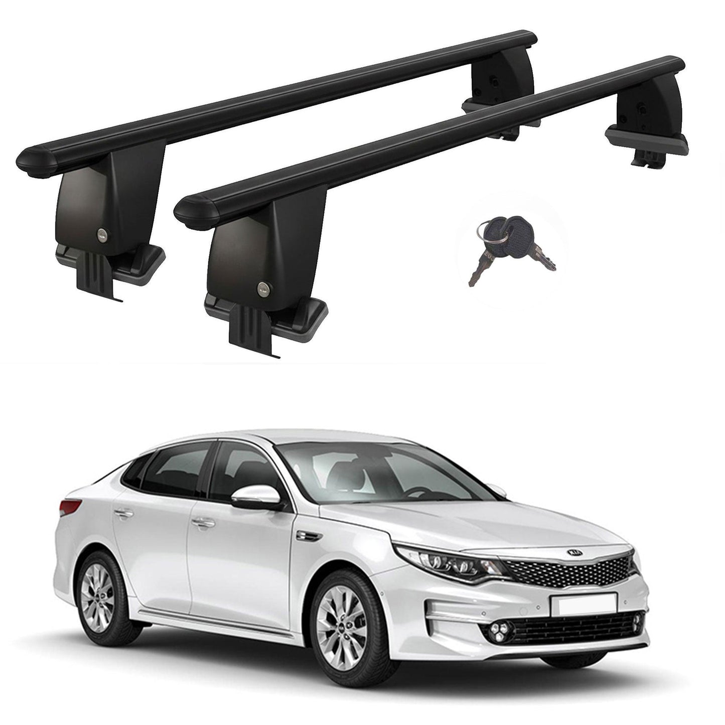 Roof Bars For Cars Without Rails For Kia Optima Jf Saloon 2015+ Lockable Black 2 Pcs