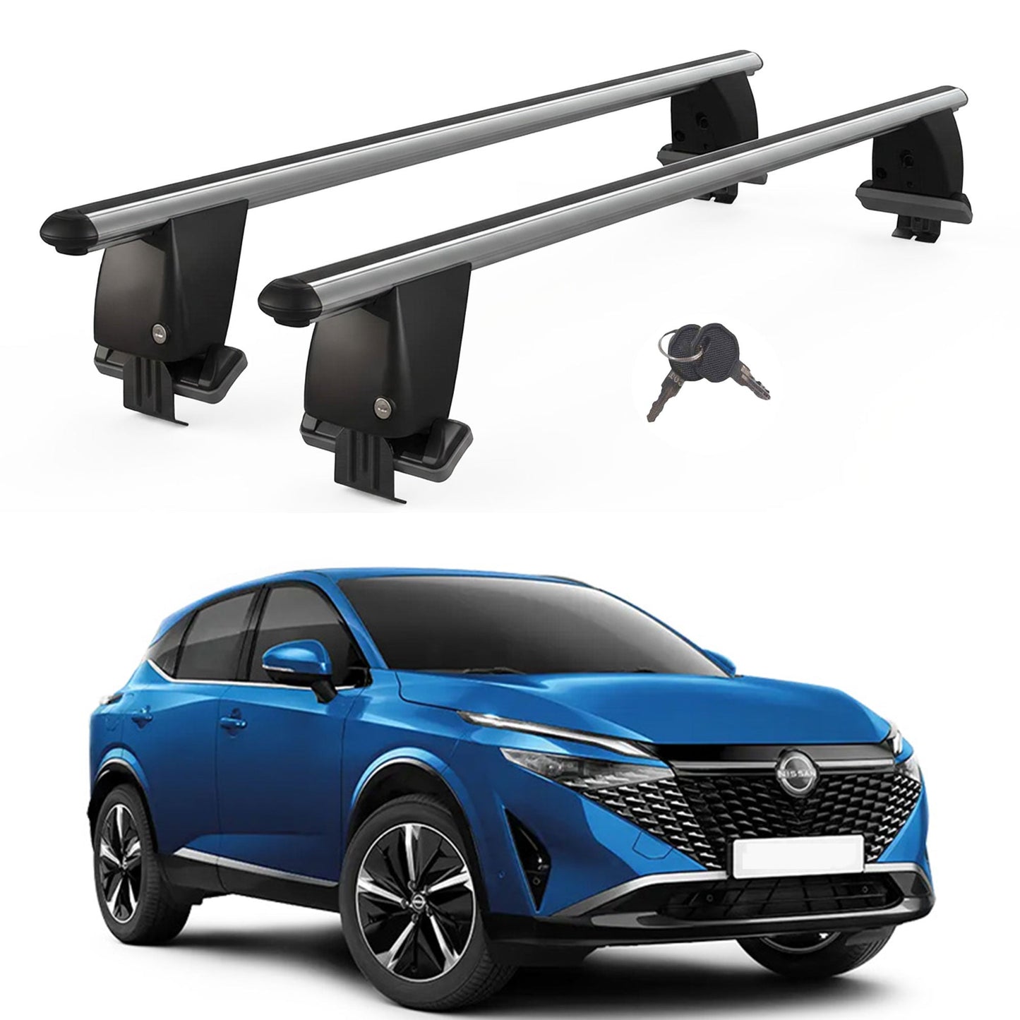 Roof Bars For Cars Without Rails For Nissan Qashqai Dualis J12 2021+ Lockable Grey 2 Pcs