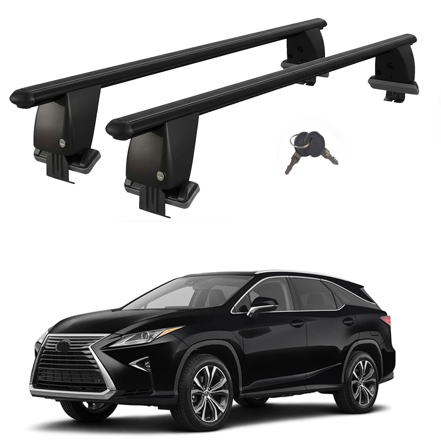 Roof Bars For Cars Without Rails For Lexus Rx Al20 2015+ Lockable Black 2 Pcs