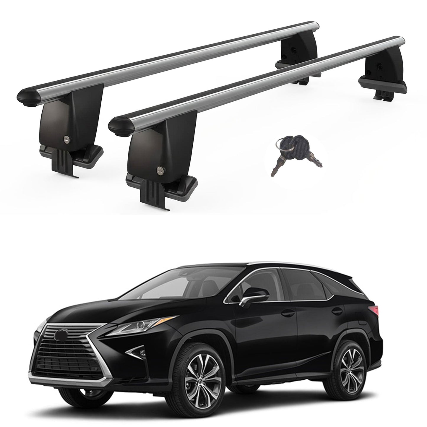 Roof Bars For Cars Without Rails For Lexus Rx Al20 2015+ Lockable Grey 2 Pcs