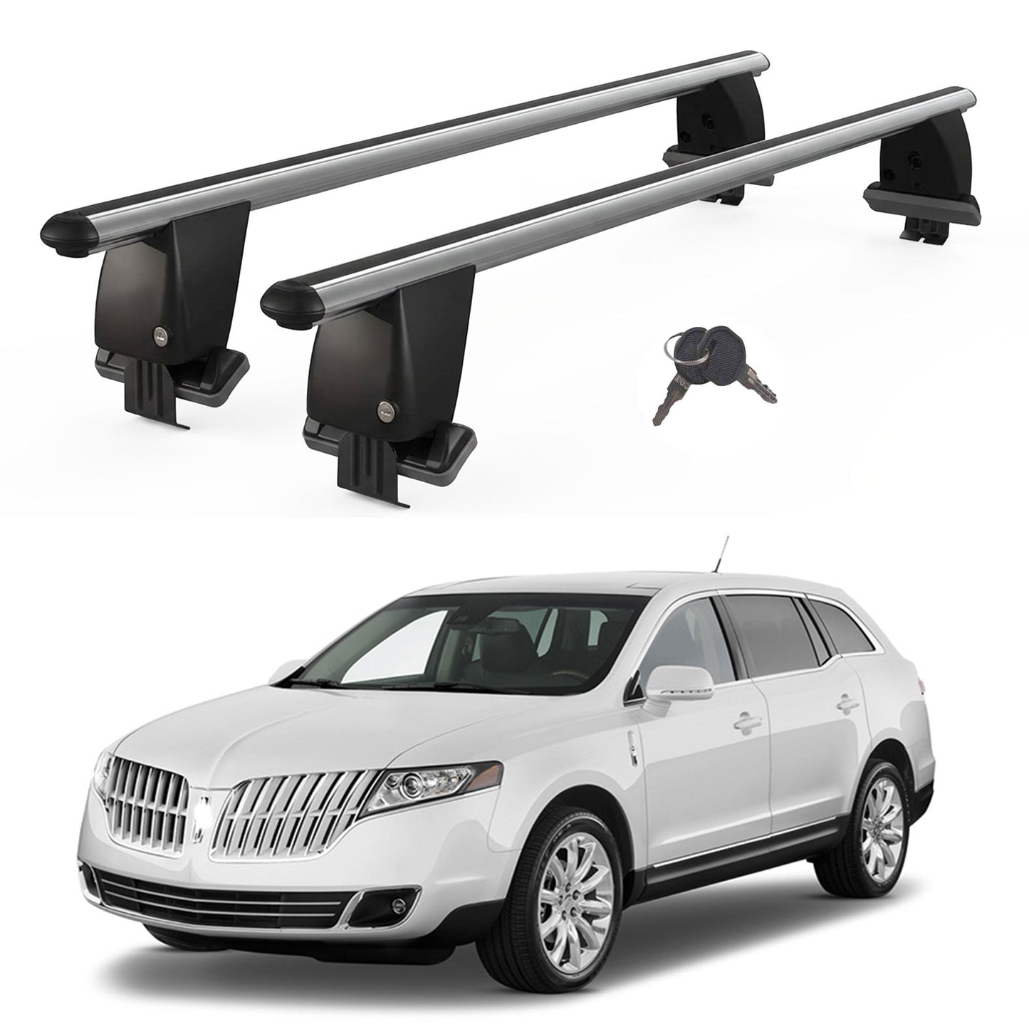 Roof Bars For Cars Without Rails For Lincoln MKT 2010+ Lockable Grey 2 Pcs