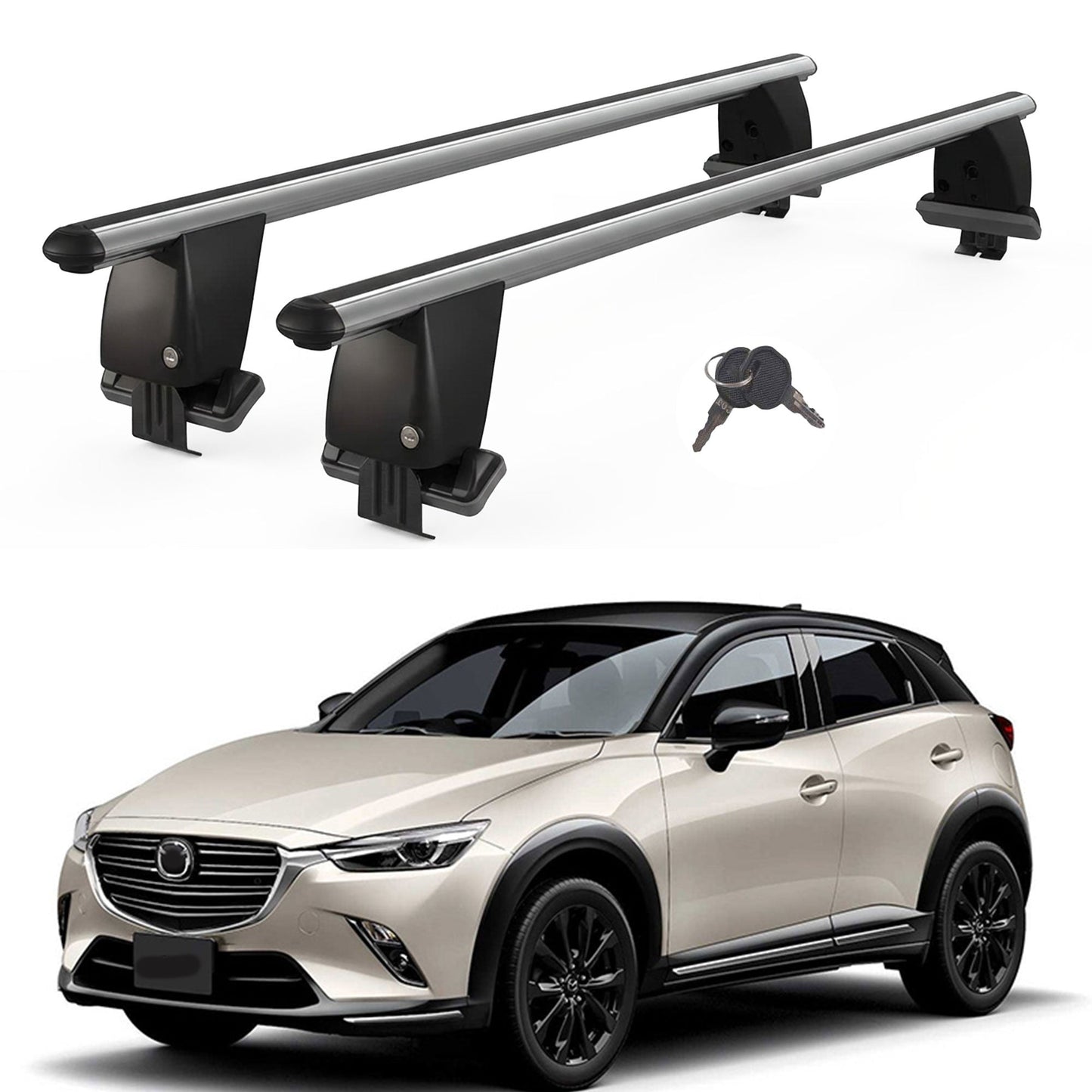 Roof Bars For Cars Without Rails For Mazda Cx-3 2015+ Lockable Grey 2 Pcs