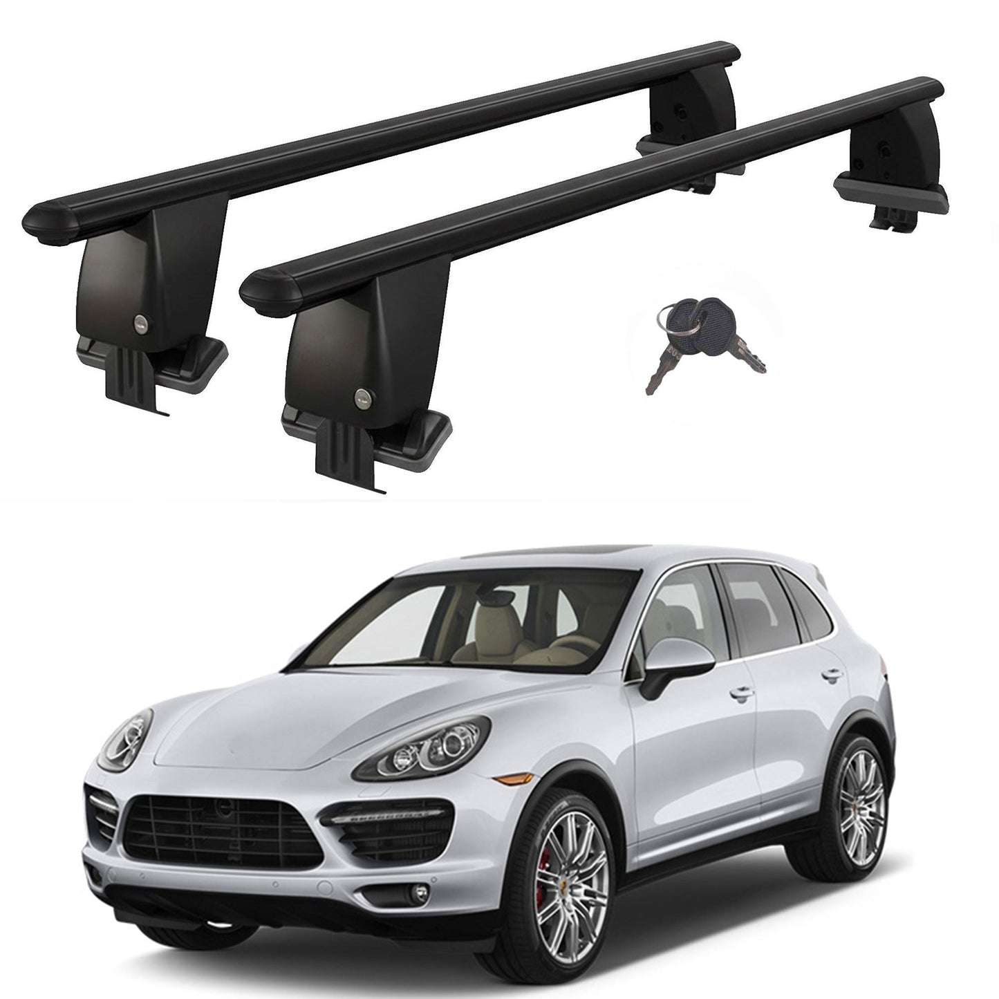 Roof Bars For Cars Without Rails For Porsche Cayenne 92A 2011-2017 Lockable Black 2 Pcs