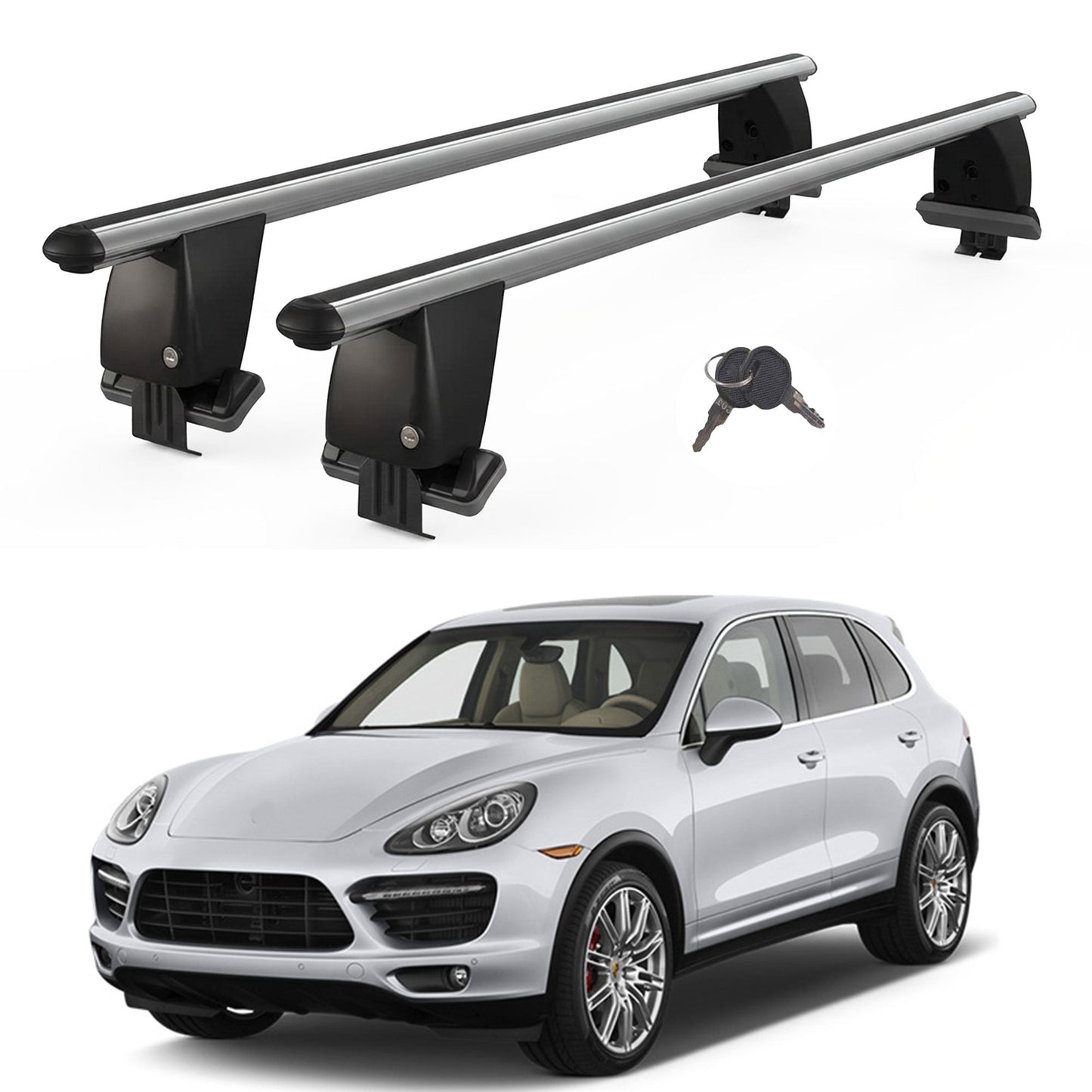 Roof Bars For Cars Without Rails For Porsche Cayenne 92A 2011-2017 Lockable Grey 2 Pcs