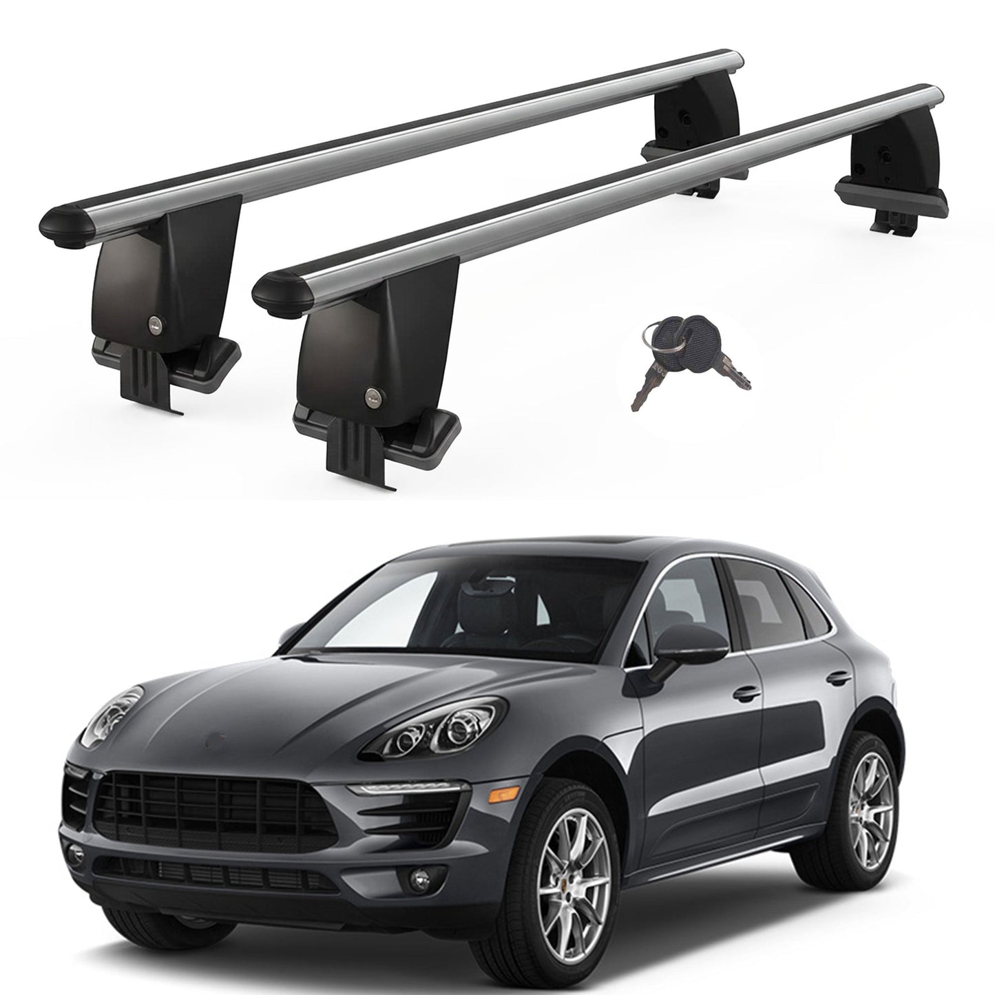 Roof Bars For Cars Without Rails For Porsche Macan 95B 2013+ Lockable Grey 2 Pcs