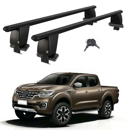 Roof Bars For Cars Without Rails For Renault Alaskan 2016+ Lockable Black 2 Pcs