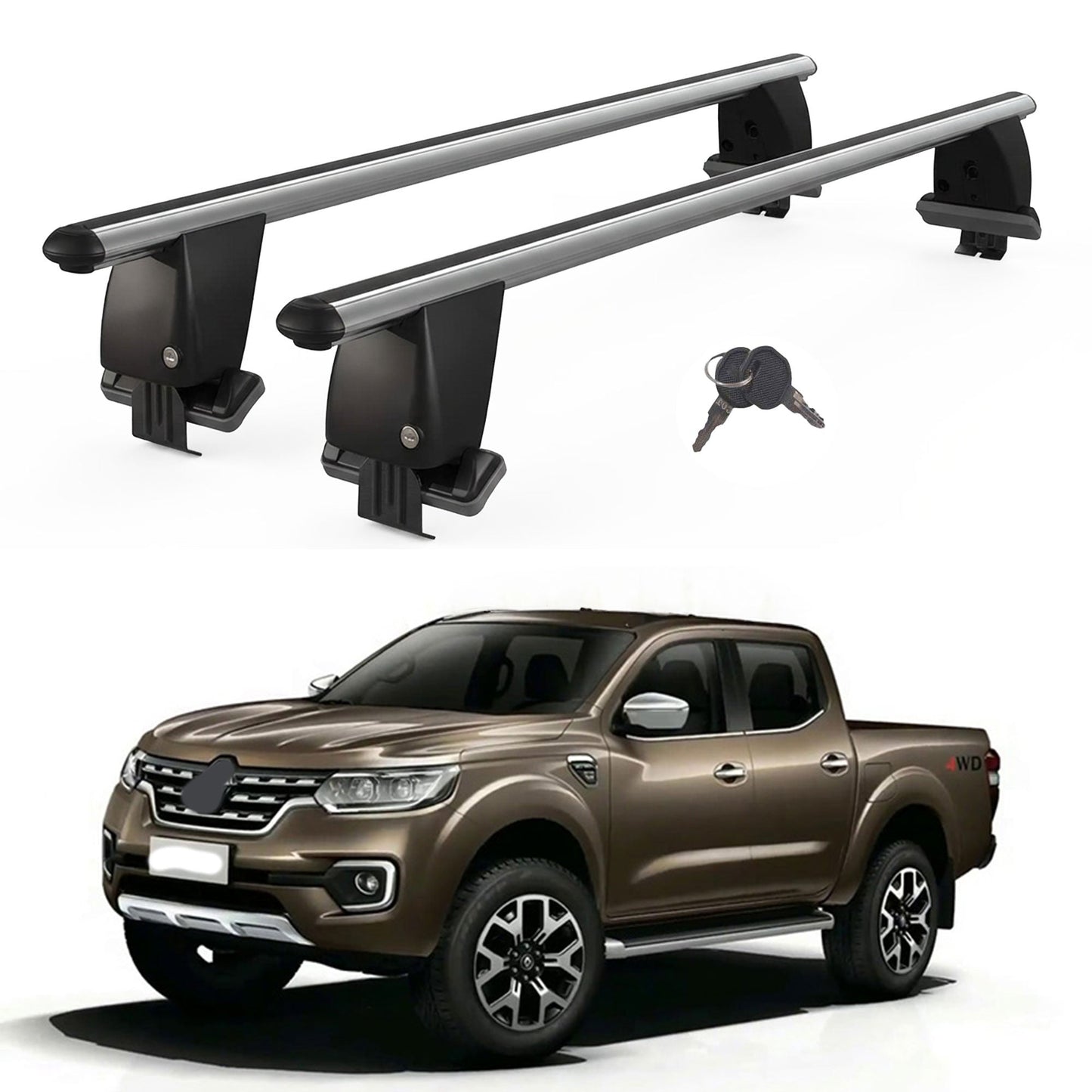 Roof Bars For Cars Without Rails For Renault Alaskan 2016+ Lockable Grey 2 Pcs