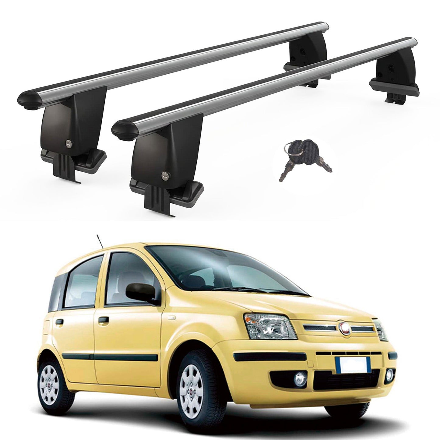 Roof Bars For Cars Without Rails For Fiat Panda II 2003-2012 Lockable Grey 2 Pcs