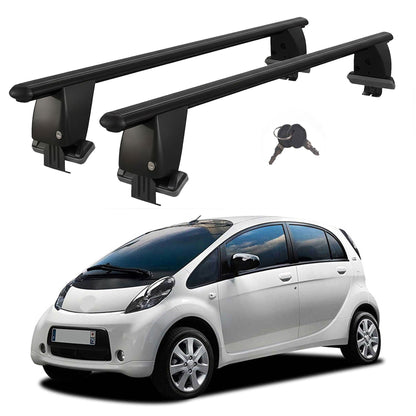 Roof Bars For Cars Without Rails For Citroen C-Zero 2010+ Lockable Black 2 Pcs