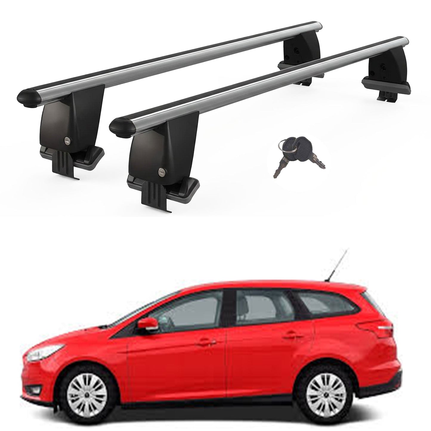 Roof Bars For Cars Without Rails For Ford Focus III Estate 2011-2018 Lockable Grey 2 Pcs