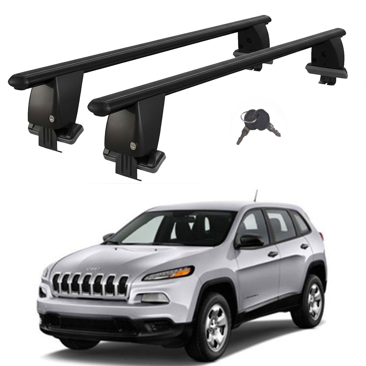 Roof Bars For Cars Without Rails For Jeep Cherokee Kl 2014+ Lockable Black 2 Pcs