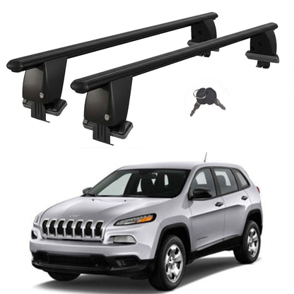 Roof Bars For Cars Without Rails For Jeep Cherokee Kl 2014+ Lockable Black 2 Pcs
