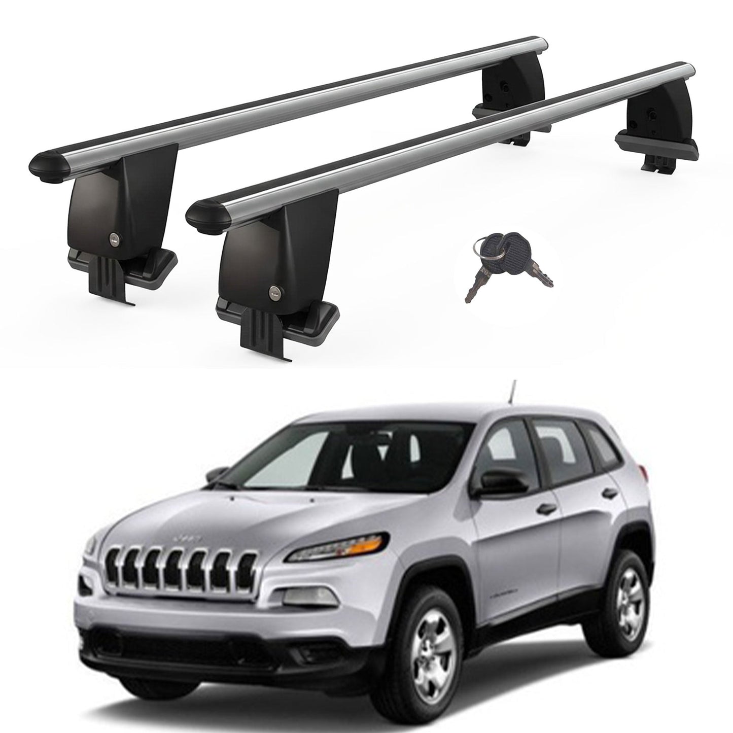 Roof Bars For Cars Without Rails For Jeep Cherokee Kl 2014+ Lockable Grey 2 Pcs