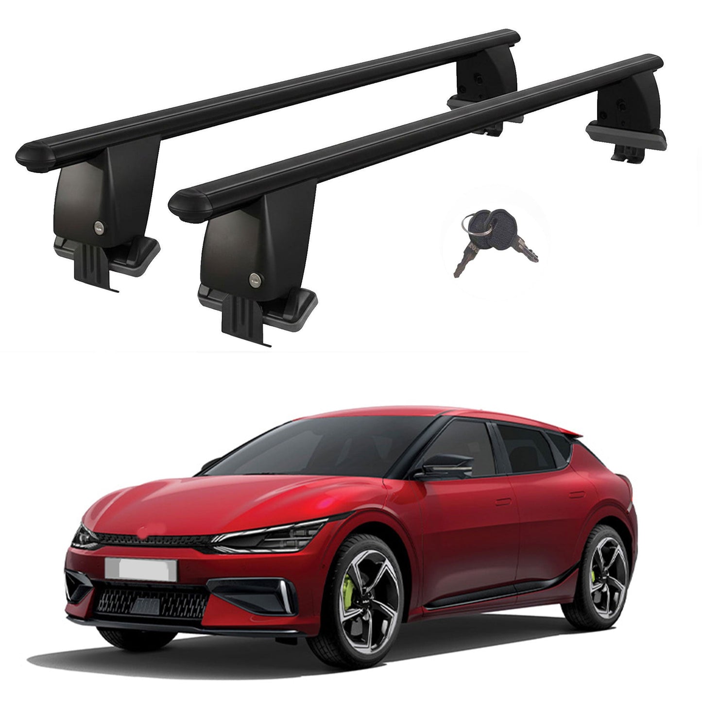 Roof Bars For Cars Without Rails For Kia Ev6 No Tetto Vetro 2021+ Lockable Black 2 Pcs