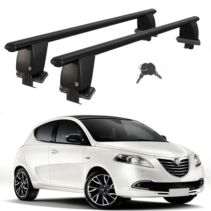 Roof Bars For Cars Without Rails For Lancia Ypsilon 2010-2013 Lockable Black 2 Pcs