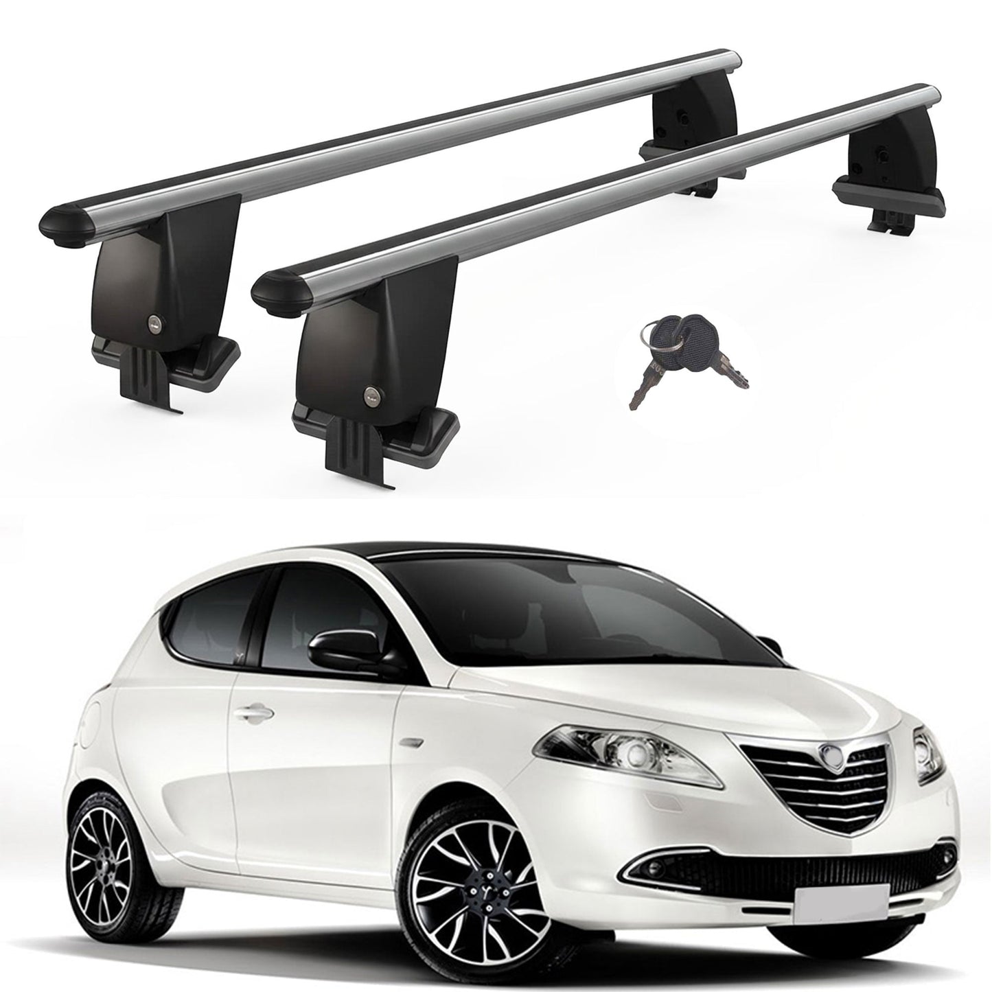 Roof Bars For Cars Without Rails For Lancia Ypsilon 2010-2013 Lockable Grey 2 Pcs