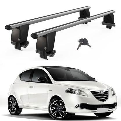 Roof Bars For Cars Without Rails For Lancia Ypsilon 2010-2013 Lockable Grey 2 Pcs