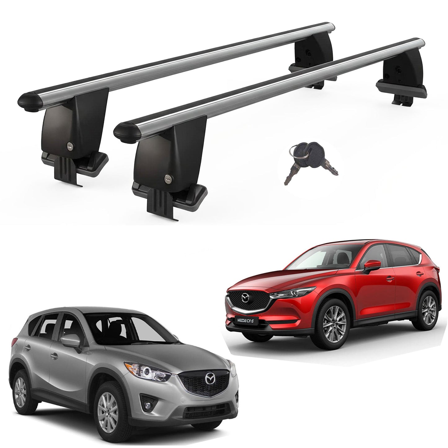 Roof Bars For Cars Without Rails For Mazda Cx-5 Ke 2012-2017 Lockable Grey 2 Pcs