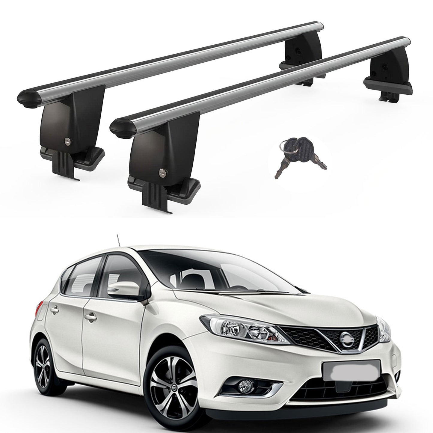 Roof Bars For Cars Without Rails For Nissan Pulsar 2014+ Lockable Grey 2 Pcs