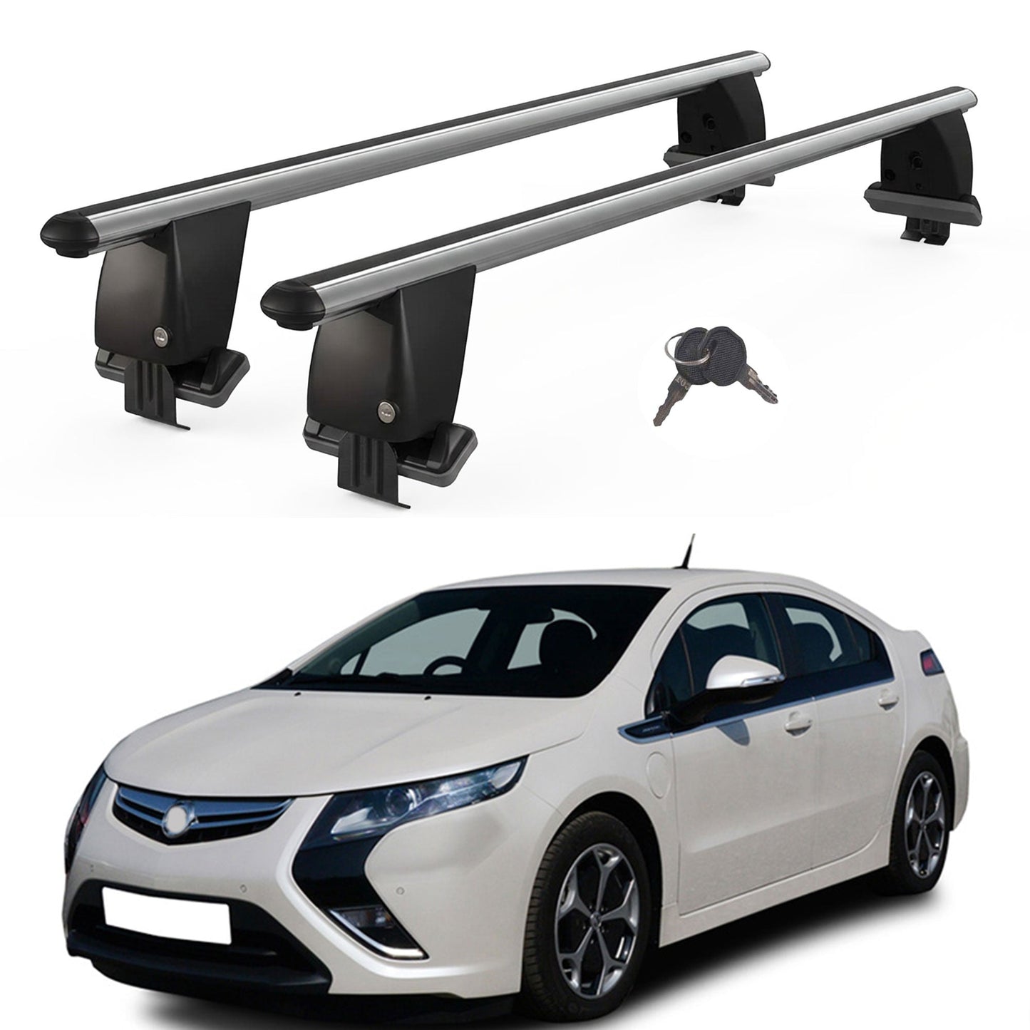 Roof Bars For Cars Without Rails For Vauxhall Ampera 2012+ Lockable Grey 2 Pcs