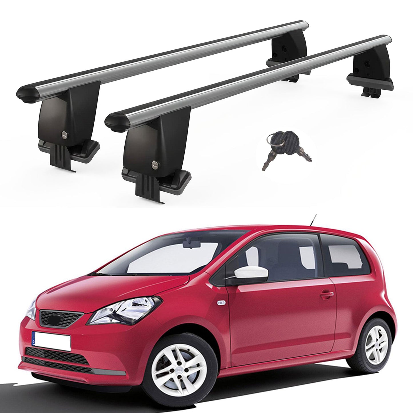 Roof Bars For Cars Without Rails For Seat Mii 2012-2021 Lockable Grey 2 Pcs