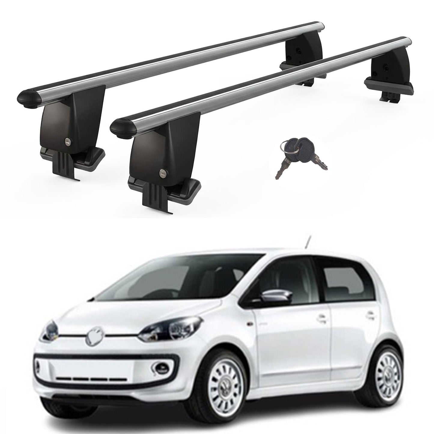Roof Bars For Cars Without Rails For VwUp! 2011 2011+ Lockable Grey 2 Pcs