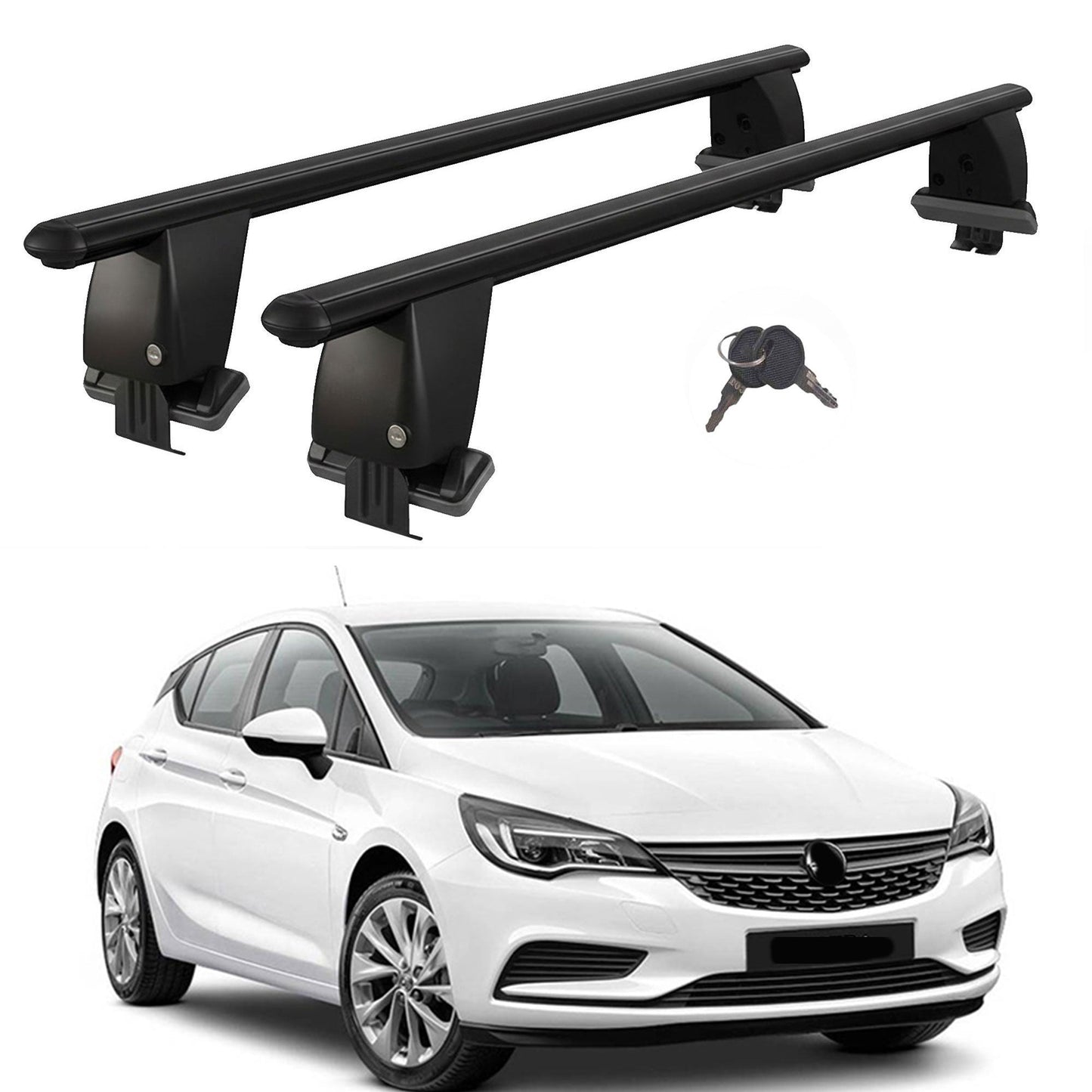 Roof Bars For Cars Without Rails For Vauxhall Astra K 2016-2021 Lockable Black 2 Pcs