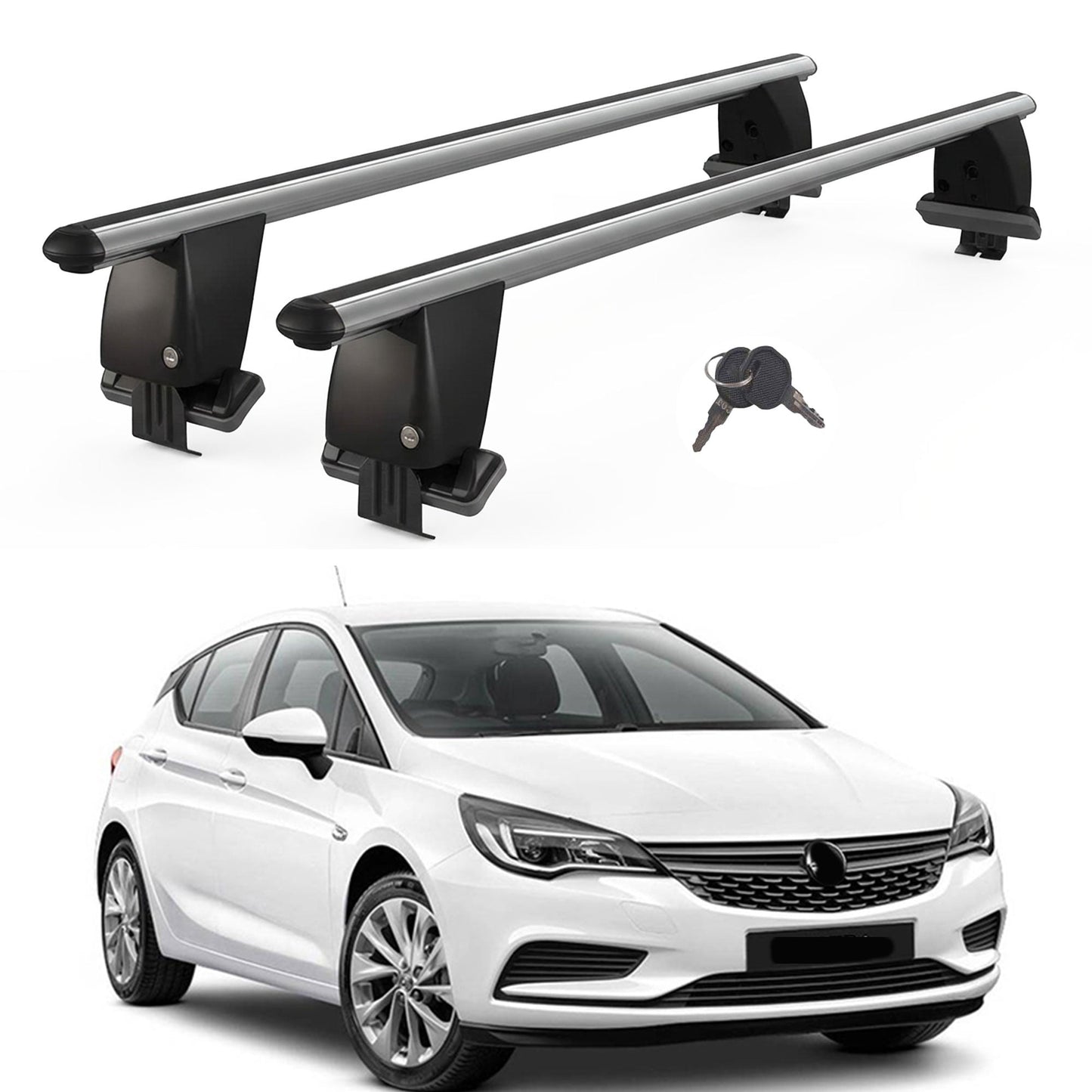 Roof Bars For Cars Without Rails For Vauxhall Astra K 2016-2021 Lockable Grey 2 Pcs