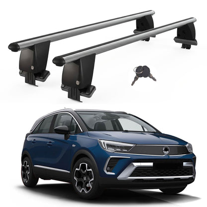 Roof Bars For Cars Without Rails For Vauxhall Crossland 2020+ Lockable Grey 2 Pcs