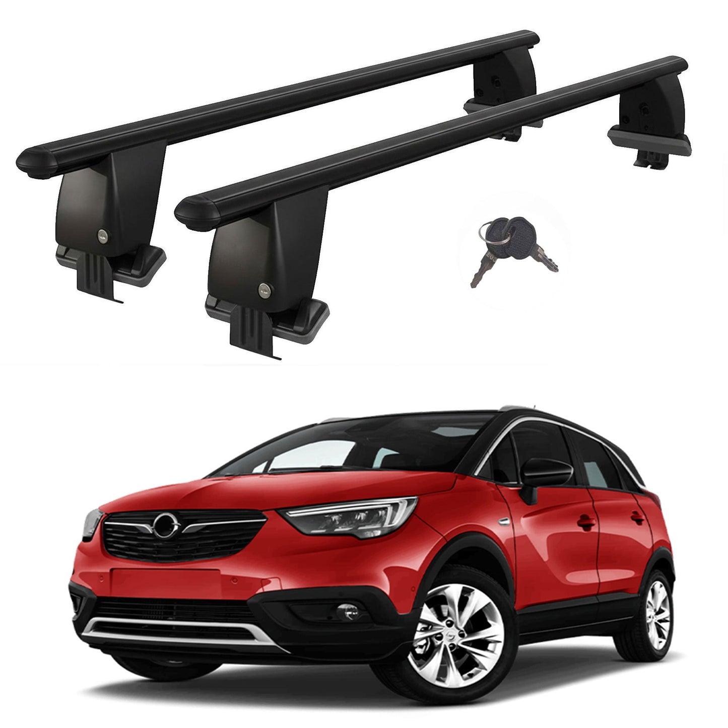 Roof Bars For Cars Without Rails For Vauxhall Crossland X 2017-2020 Lockable Black 2 Pcs