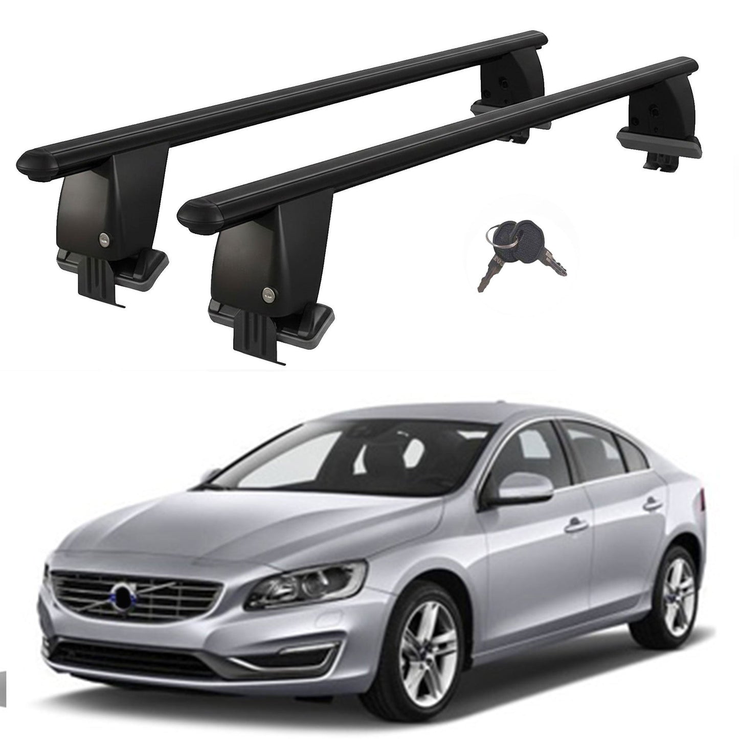 Roof Bars For Cars Without Rails For Volvo S60 Y20 2010-2018 Lockable Black 2 Pcs