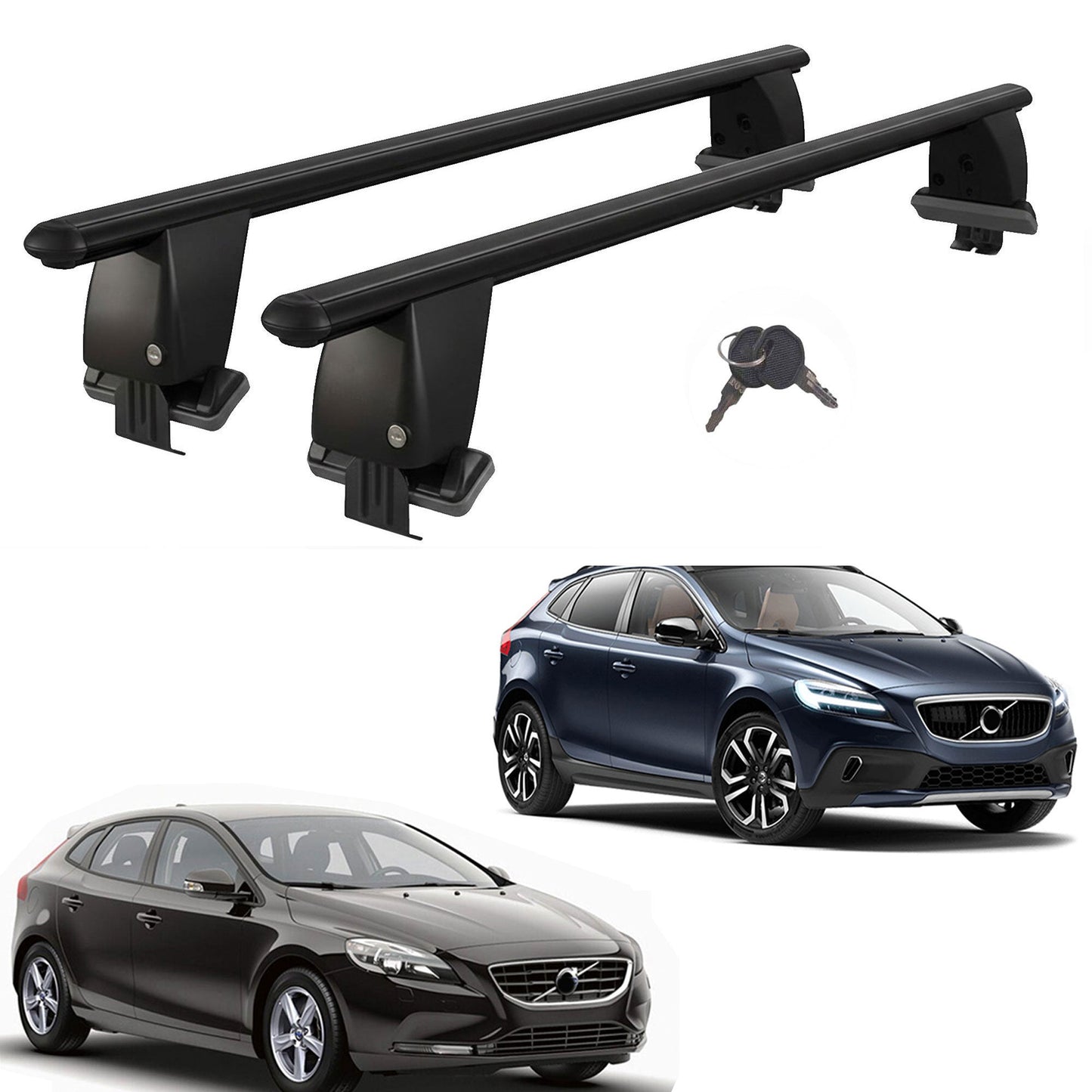 Roof Bars For Cars Without Rails For Volvo V40 2012+ Lockable Black 2 Pcs