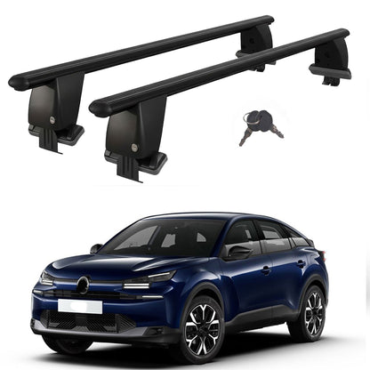 Roof Bars For Cars Without Rails For Citroen C4 Mk3 2020+ Lockable Black 2 Pcs