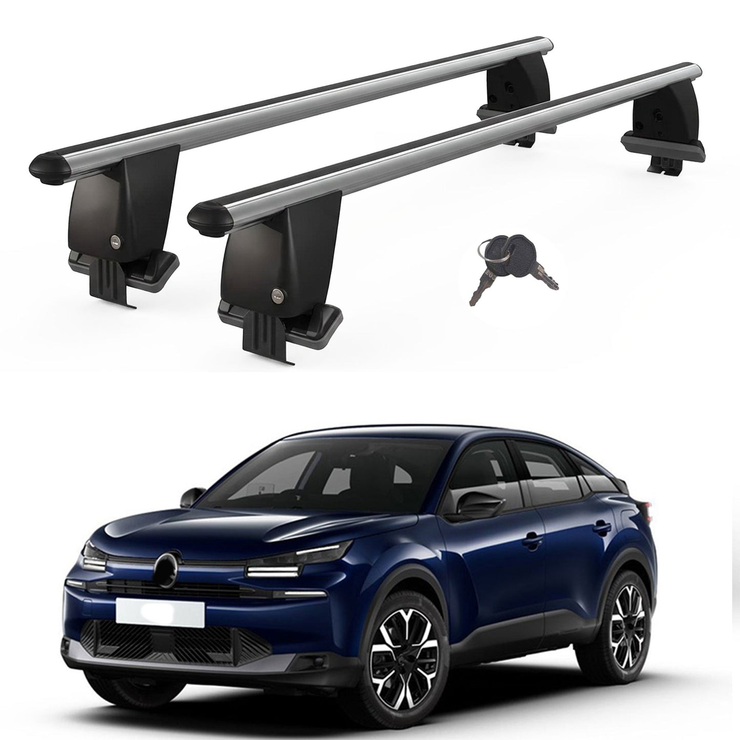 Roof Bars For Cars Without Rails For Citroen C4 Mk3 2020+ Lockable Grey 2 Pcs
