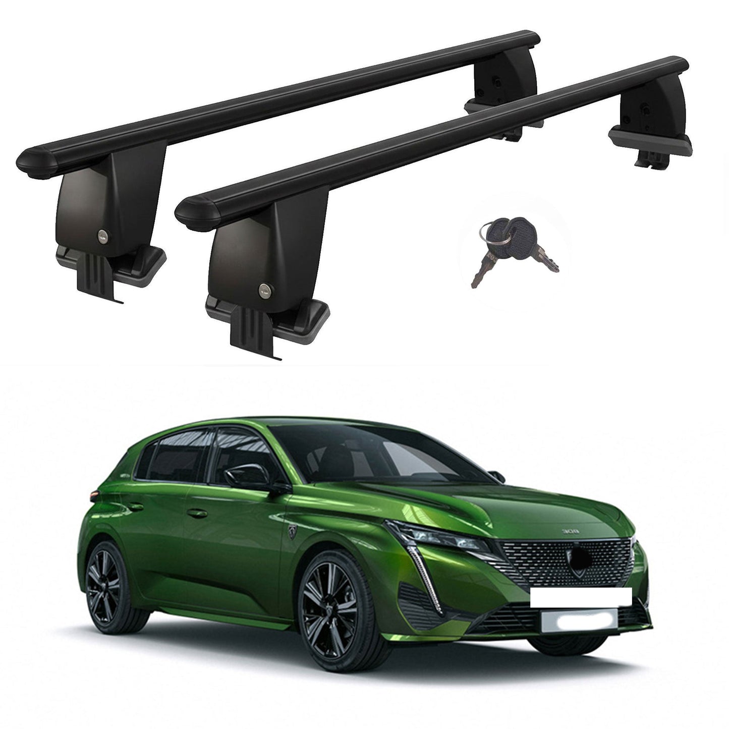 Roof Bars For Cars Without Rails For Peugeot P5/308/308 2021+ Lockable Black 2 Pcs