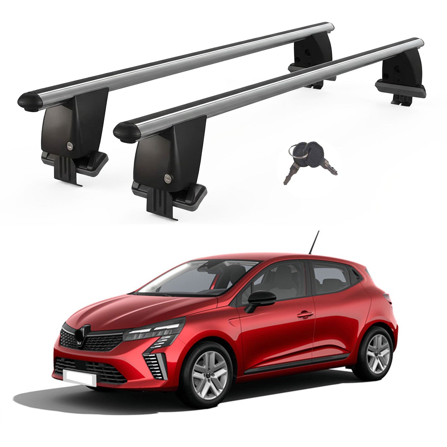 Roof Bars For Cars Without Rails For Renault Clio V 2019+ Lockable Grey 2 Pcs