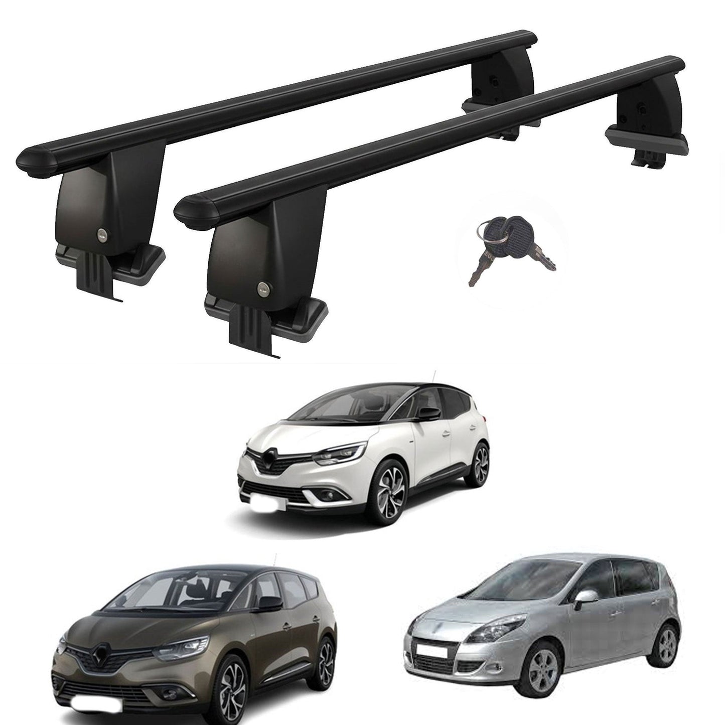 Roof Bars For Cars Without Rails For Renault G. Scenic Iv 2009-2020 Lockable Black 2 Pcs