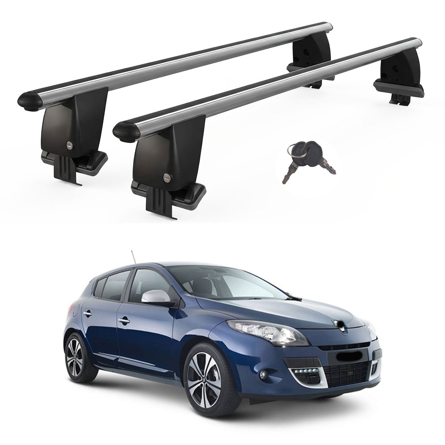 Roof Bars For Cars Without Rails For Renault Megane III 2008-2016 Lockable Grey 2 Pcs