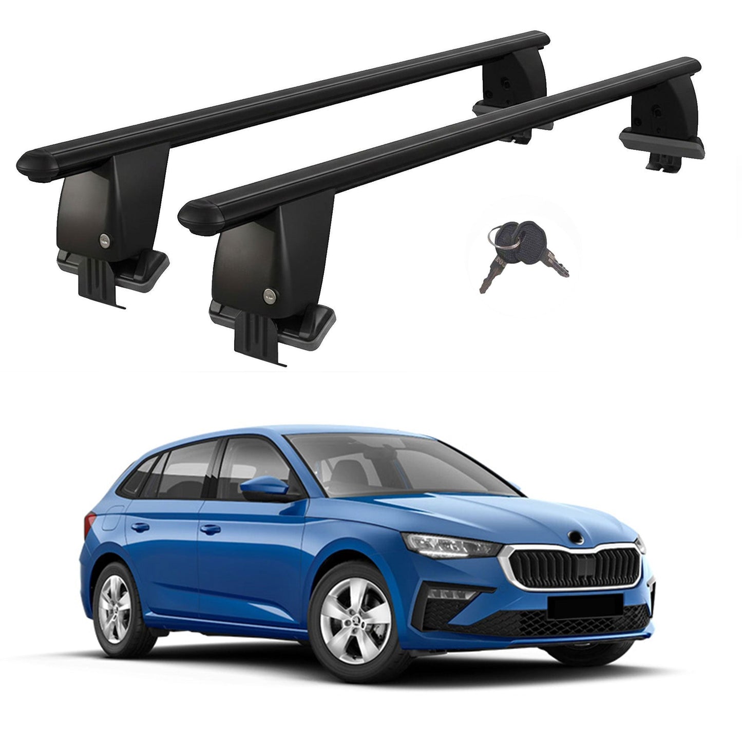 Roof Bars For Cars Without Rails For Skoda Scala 2019+ Lockable Black 2 Pcs