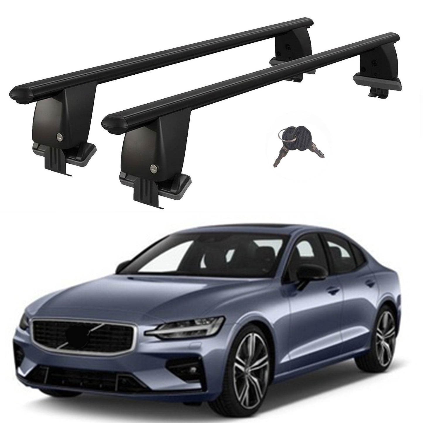 Roof Bars For Cars Without Rails For Volvo S60 2018+ Lockable Black 2 Pcs