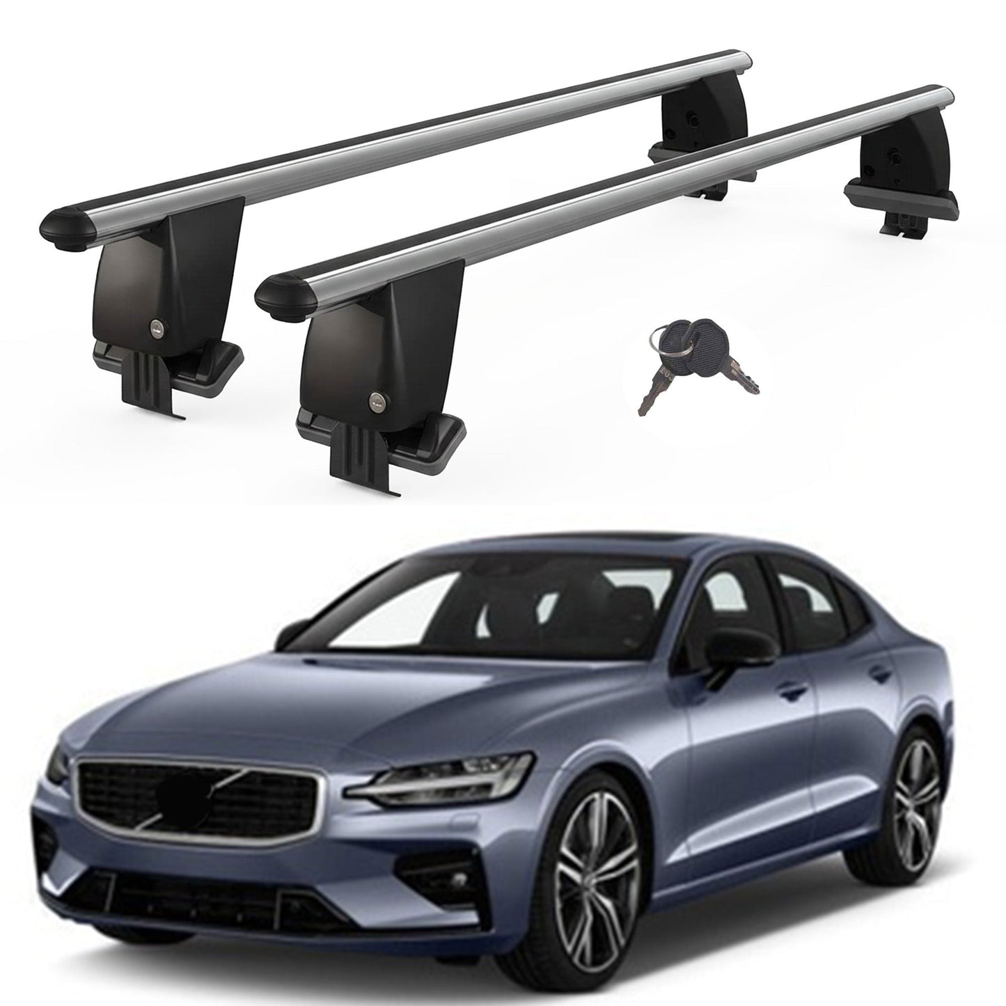 Roof Bars For Cars Without Rails For Volvo S60 2018+ Lockable Grey 2 Pcs
