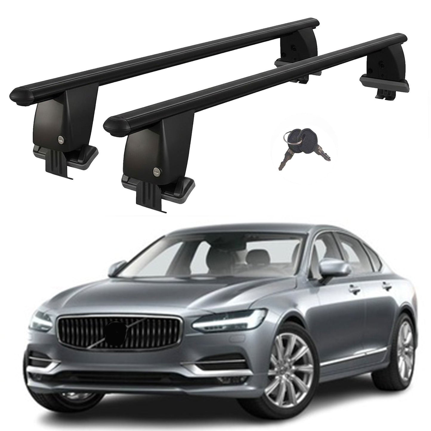 Roof Bars For Cars Without Rails For Volvo S90 2016+ Lockable Black 2 Pcs