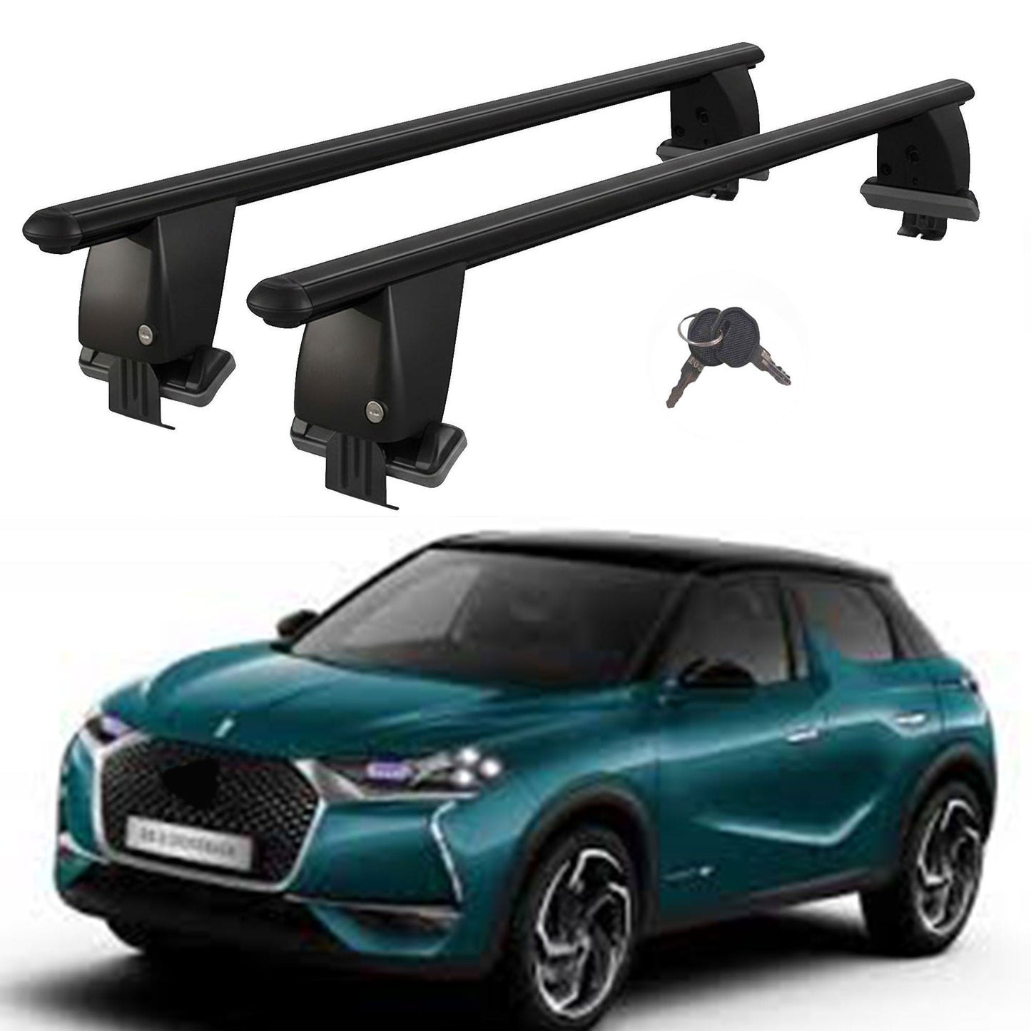 Roof Bars For Cars Without Rails For Ds Ds 3 Crossback 2018+ Lockable Black 2 Pcs