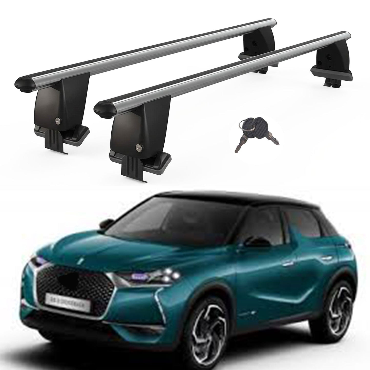 Roof Bars For Cars Without Rails For Ds Ds 3 Crossback 2018+ Lockable Grey 2 Pcs