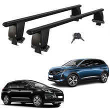 Roof Bars For Cars Without Rails For Peugeot 3008 2016+ Lockable Black 2 Pcs
