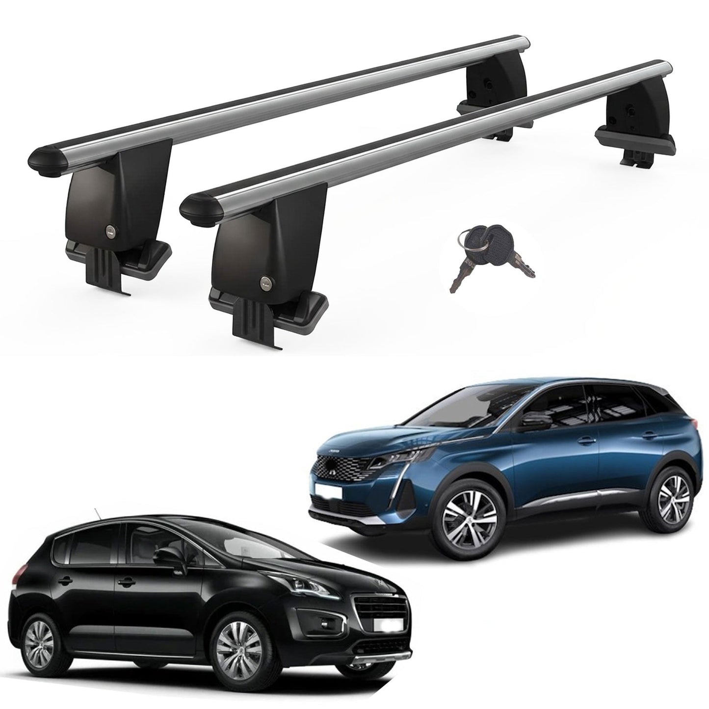 Roof Bars For Cars Without Rails For Peugeot 3008 2016+ Lockable Grey 2 Pcs
