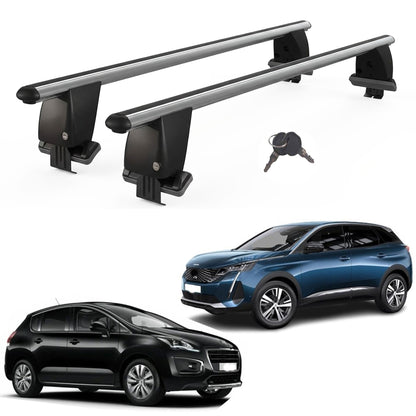 Roof Bars For Cars Without Rails For Peugeot 3008 2016+ Lockable Grey 2 Pcs