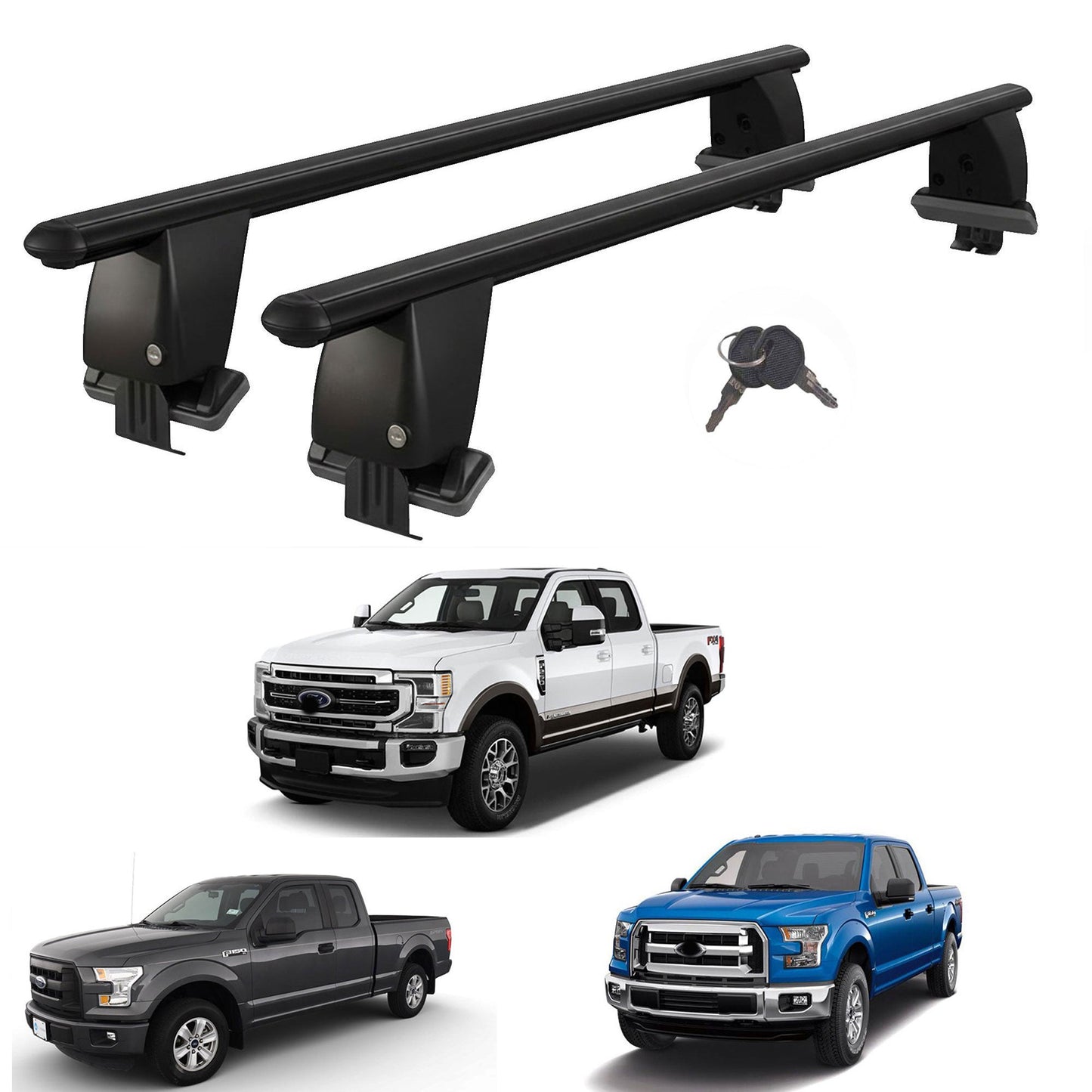 Roof Bars For Cars Without Rails For Ford F150/F250 Supercab 2015-20 Lockable Black 2 Pcs