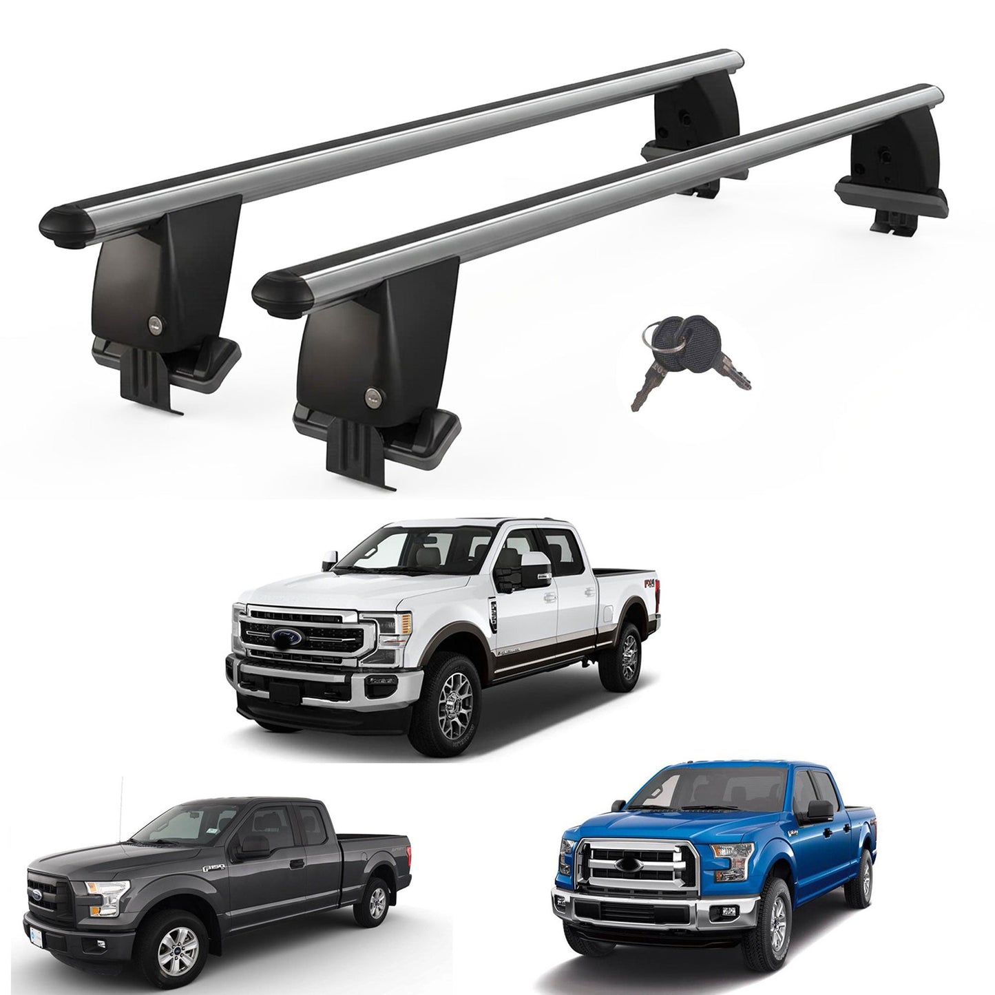 Roof Bars For Cars Without Rails For Ford F150/F250 Supercab 2015-2020 Lockable Grey 2 Pcs
